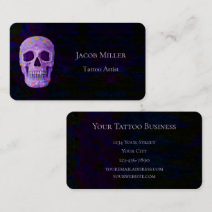 Gothic Skull Head Paars Blue Grunge Tattoo Artist Visitekaartje