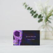 Gothic Skull Head Paars Blue Tattoo Shop Visitekaartje (Staand voorkant)