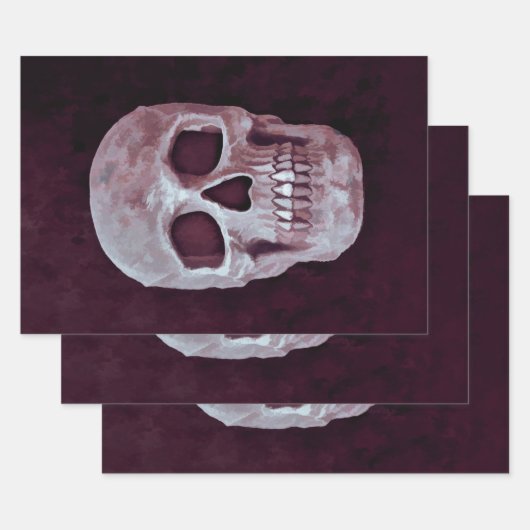Gothic Skull Head Paars Cool Spooky Design Inpakpapier Vel (Set)