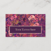 Gothic Skull Head Pattern Paars Pink Tattoo Shop Visitekaartje (Voorkant)