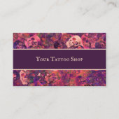 Gothic Skull Head Pattern Paars Pink Tattoo Shop Visitekaartje (Voorkant)