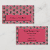Gothic Skull Head Pattern Pink Balloon Tattoo Shop Visitekaartje (Voorkant / Achterkant)