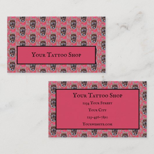 Gothic Skull Head Pattern Pink Balloon Tattoo Shop Visitekaartje (Voorkant / Achterkant)