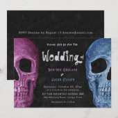 Gothic Skull Head Pink Blue Halloween Wedding Kaart (Voorkant / Achterkant)