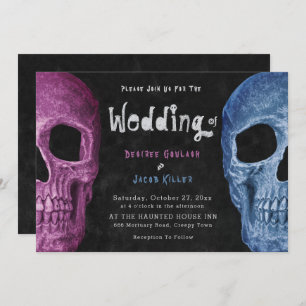 Gothic Skull Head Pink Blue Halloween Wedding Kaart