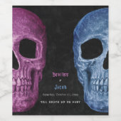 Gothic Skull Head Pink Blue Halloween Wedding Wijn Etiket (Enkel label)