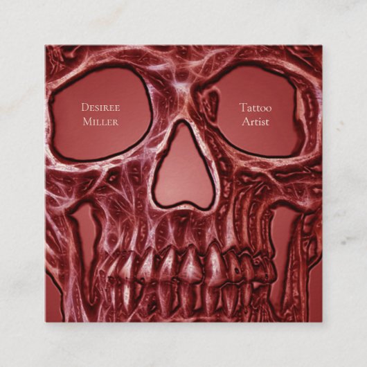 Gothic Skull Head Red Black Ggloing Tattoo Shop Vierkante Visitekaartje (Voorkant)