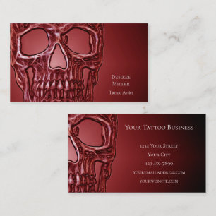 Gothic Skull Head Red Black Ggloing Tattoo Shop Visitekaartje