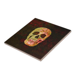 Gothic Skull Head Red Green Retro  Tegeltje