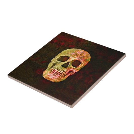 Gothic Skull Head Red Green Retro  Tegeltje (Zijkant)