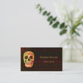 Gothic Skull Head Red Green Tattoo Shop Visitekaartje (Staand voorkant)