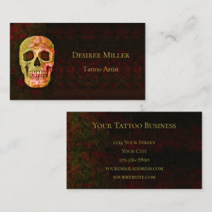 Gothic Skull Head Red Green Tattoo Shop Visitekaartje