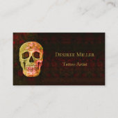 Gothic Skull Head Red Green Tattoo Shop Visitekaartje (Voorkant)