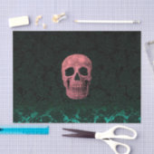 Gothic Skull Head Roze, donkergroene Floral Tissuepapier (Craft)