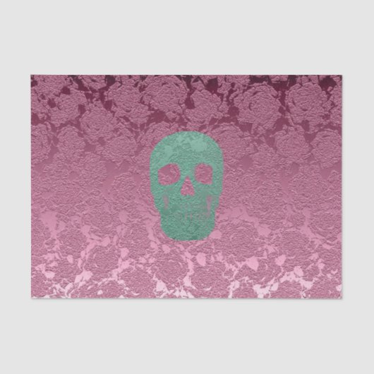 Gothic Skull Head roze Green Girly Floral Design Tissuepapier (Voorkant)