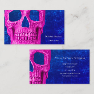 Gothic Skull Head Roze Royal Blue Tattoo Shop Visitekaartje