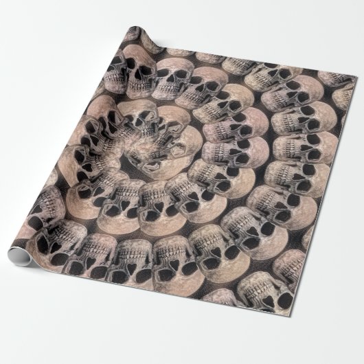 Gothic Skull Head  Sepia Abstract Patroon Cadeaupapier (Uitgerold)