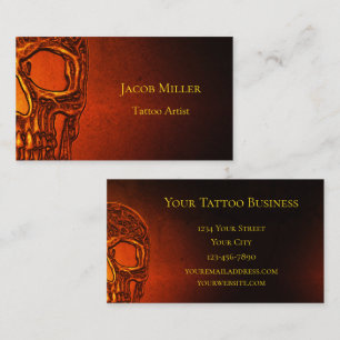 Gothic Skull Head Sinaasappel Black Tattoo Shop Visitekaartje