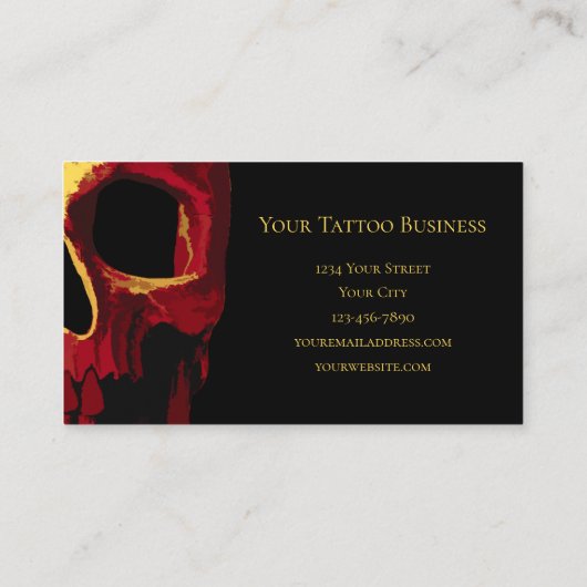 Gothic Skull Head Yellow Red Black Macabre Visitekaartje (Achterkant)