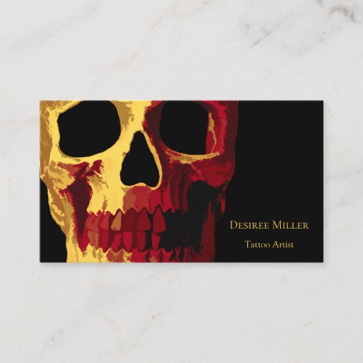 Gothic Skull Head Yellow Red Black Macabre Visitekaartje (Voorkant)