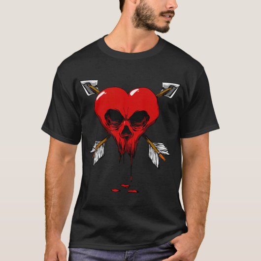 Gothic Skull Heart Valentijnsdag T-shirt (Voorkant)