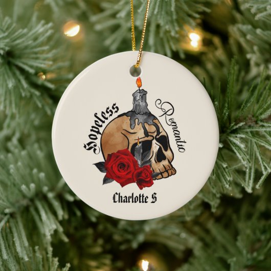Gothic Skull Hopeless Romantic Keramisch Ornament (Boom)