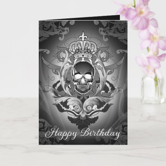Gothic Skull King: Donkere Baroque Regal Birthday Kaart (Orchidee)