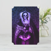 Gothic Skull Lady Paarse Card Save The Date (Staand voorkant)