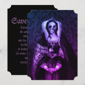 Gothic Skull Lady Paarse Card Save The Date (Voorkant / Achterkant)