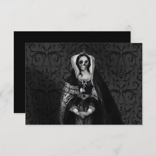 Gothic Skull Lady RSVP Kaartje (Voorkant / Achterkant)