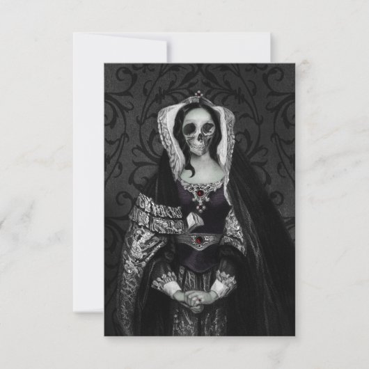 Gothic Skull Lady RSVP Kaartje (Voorkant)