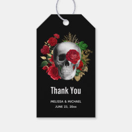 Gothic Skull met Red Flowers Hartelijk dank Cadeaulabel