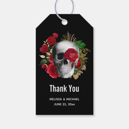Gothic Skull met Red Flowers Hartelijk dank Cadeaulabel (Voorkant)