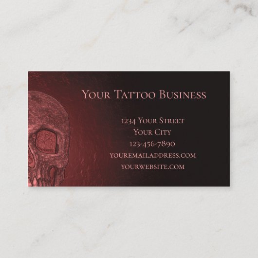 Gothic Skull Metallic Rood Roze Tattoo Shop Visitekaartje (Achterkant)