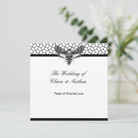 Gothic Skull Moth Wedding Menu - Feest van de Eeuw Kaart (Staand voorkant)