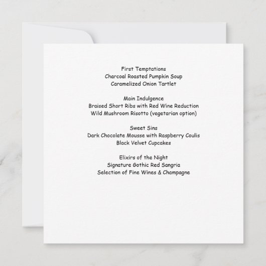 Gothic Skull Moth Wedding Menu - Feest van de Eeuw Kaart (Achterkant)