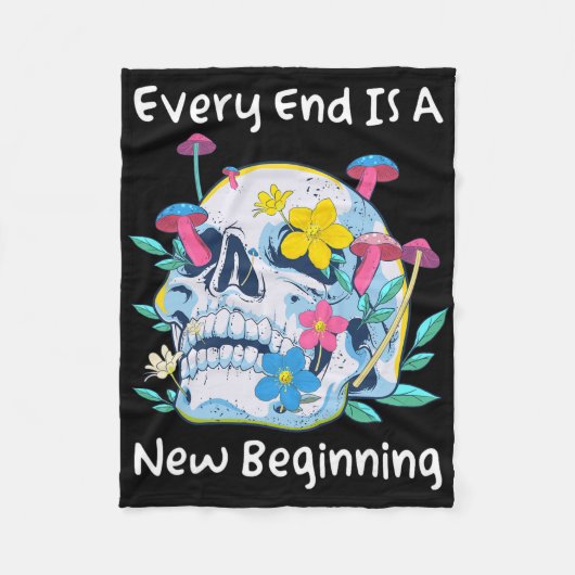 Gothic Skull Mushroom Flowers Every End Is A New B Fleece Deken (Voorkant)