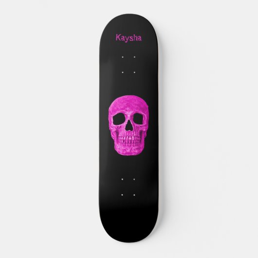 Gothic Skull Neon Girly Pink Creepy Popart Design Persoonlijk Skateboard (Voorkant)