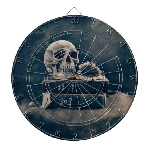Gothic Skull  Old Books Cyanotype Macabre Dartbord (Voorkant)
