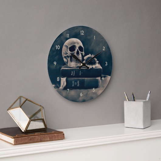 Gothic Skull  Old Books Cyanotype Macabre Grote Klok (Kantoor)