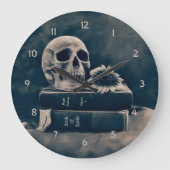 Gothic Skull  Old Books Cyanotype Macabre Grote Klok (Voorkant)