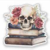 Gothic Skull op Boeken Waterdicht Sticker (Voorkant)