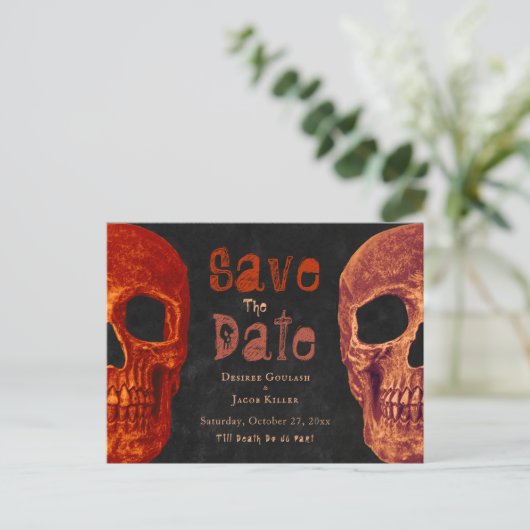 Gothic Skull Oranje Black, behalve de datum Aankondigingskaart (Staand voorkant)