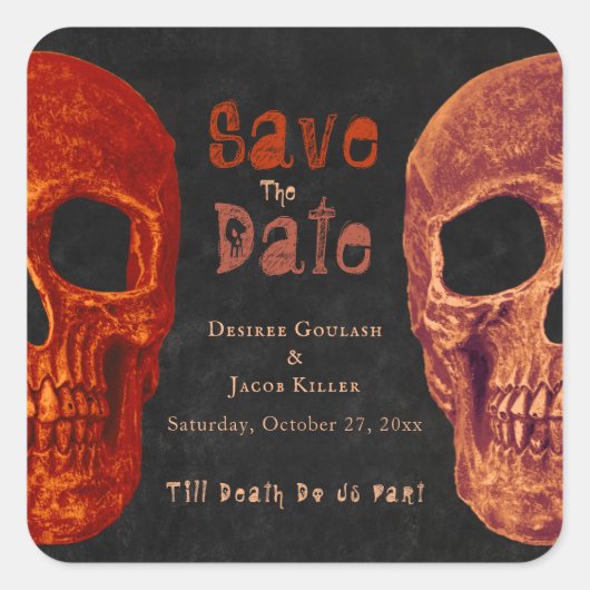 Gothic Skull Oranje Black, behalve de datum Vierkante Sticker (Voorkant)