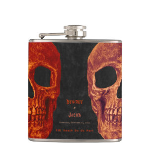 Gothic Skull Oranje Black Hallowedding Heupfles