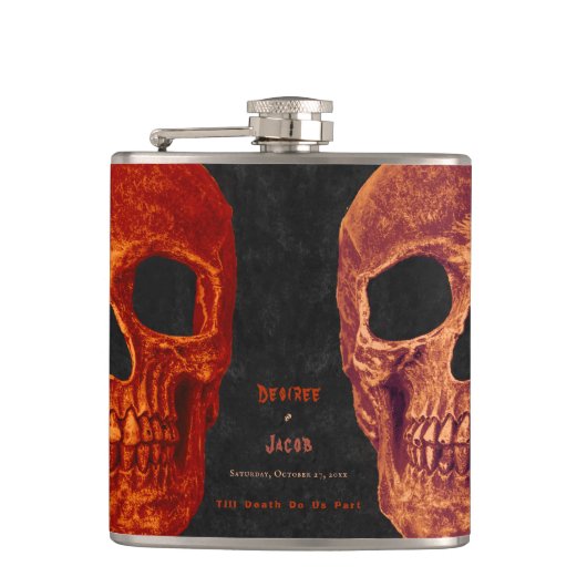 Gothic Skull Oranje Black Hallowedding Heupfles (Voorkant)