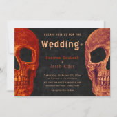 Gothic Skull Oranje Black Hallowedding Invitation Kaart (Voorkant)