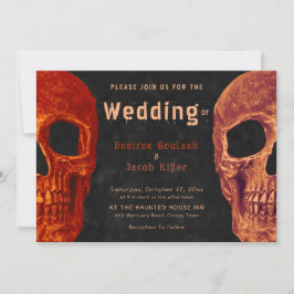 Gothic Skull Oranje Black Hallowedding Invitation Kaart