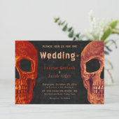 Gothic Skull Oranje Black Hallowedding Invitation Kaart (Staand voorkant)