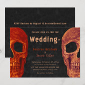 Gothic Skull Oranje Black Hallowedding Invitation Kaart (Voorkant / Achterkant)